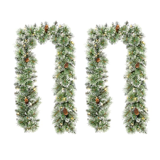 Glitzhome® 6ft. Pre-Lit Frosted Greenery Pinecones Christmas Garlands with Timers, 2ct.